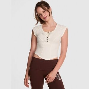 NWT VS PINK All-Day Soft Rib Lace-Up Top